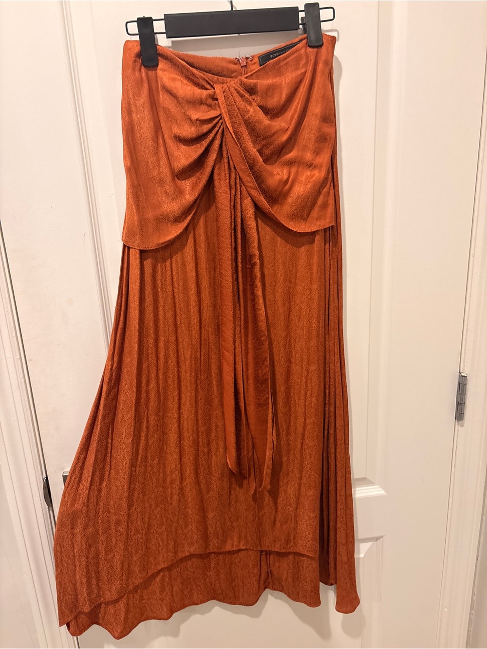 BCBG Rust Orange Twist-Front Maxi Skirt